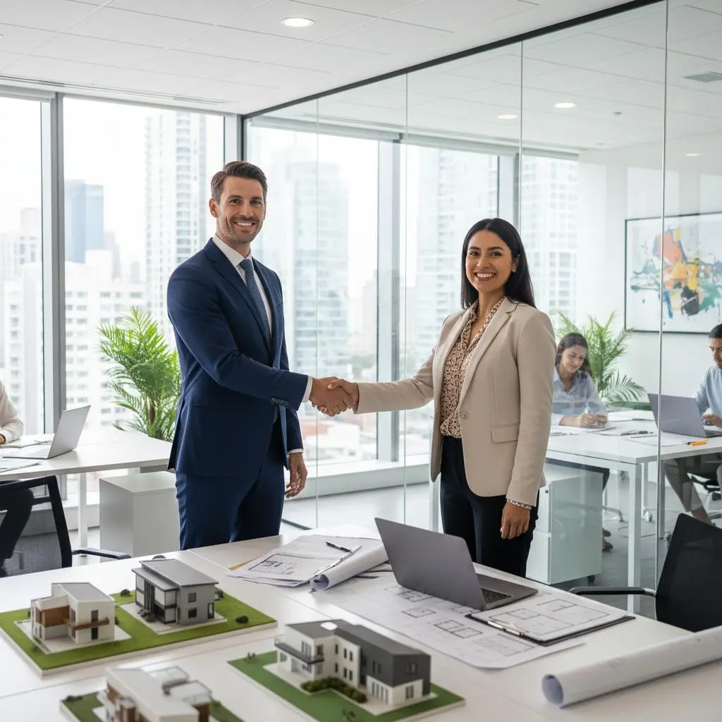 Agentes inmobiliarios colaborando para referidos en Florida.